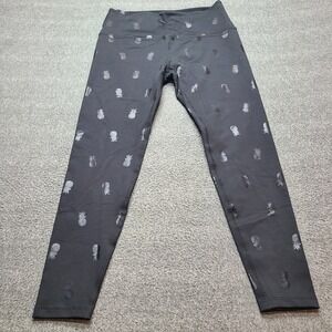 Beyond Yoga Leggings Women Large Black Excellent Foil Pineapple High Waisted